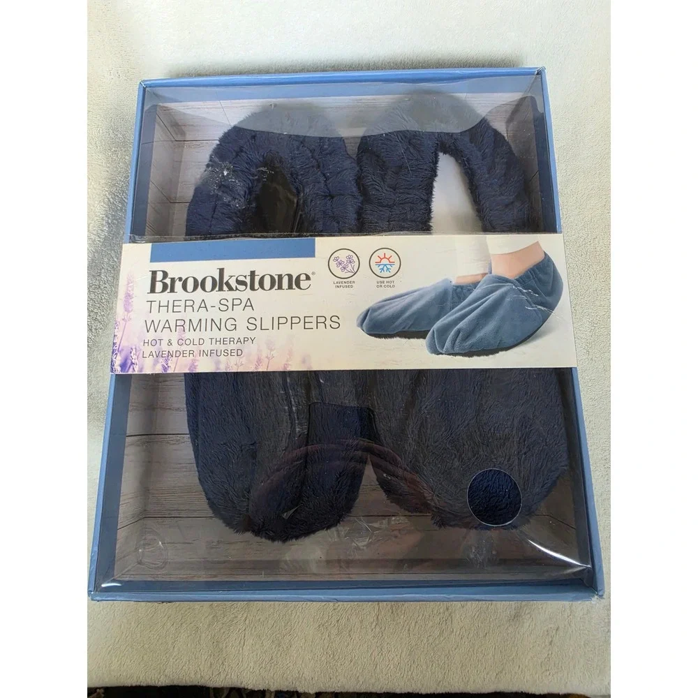 Brookstone Thera-Spa Warming Slippers Lavender Infused Hot Cold Therapy Blue